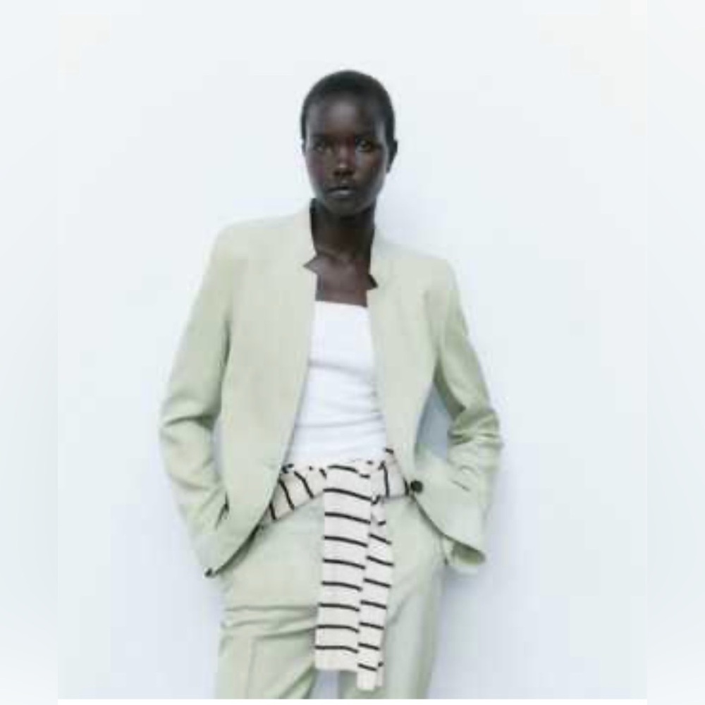 Zara Light Green Mint Basic Blazer Collarless Size 4
